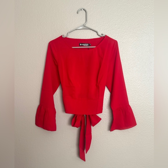 Allegra K Women's Vibrant Red Tie-Back Blouse - Picture 1 of 8